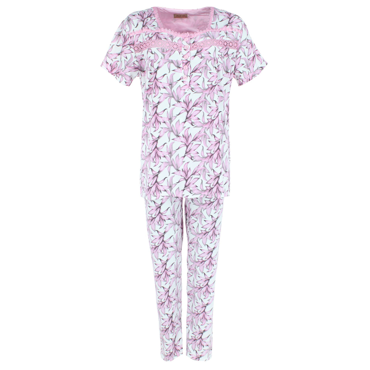 CTM® Women's Plus Size Smocked Lace Floral Pajama Set by Liz & Lilly - Women's Plus Size Smocked Lace Floral Pajama Set by Liz & Lilly