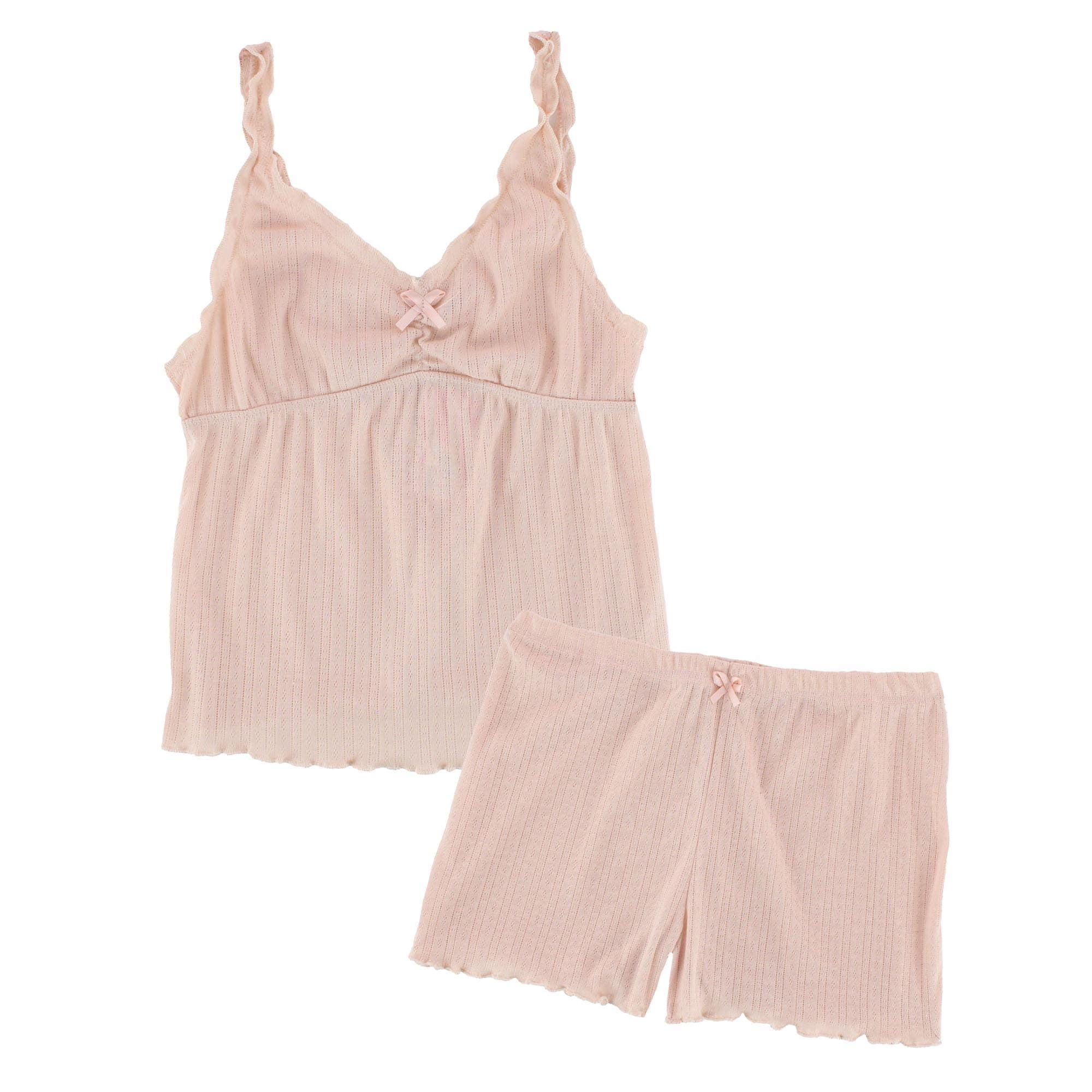 Love to Sleep Ladies Pointelle 2 Piece Pajama Short Set - Beige