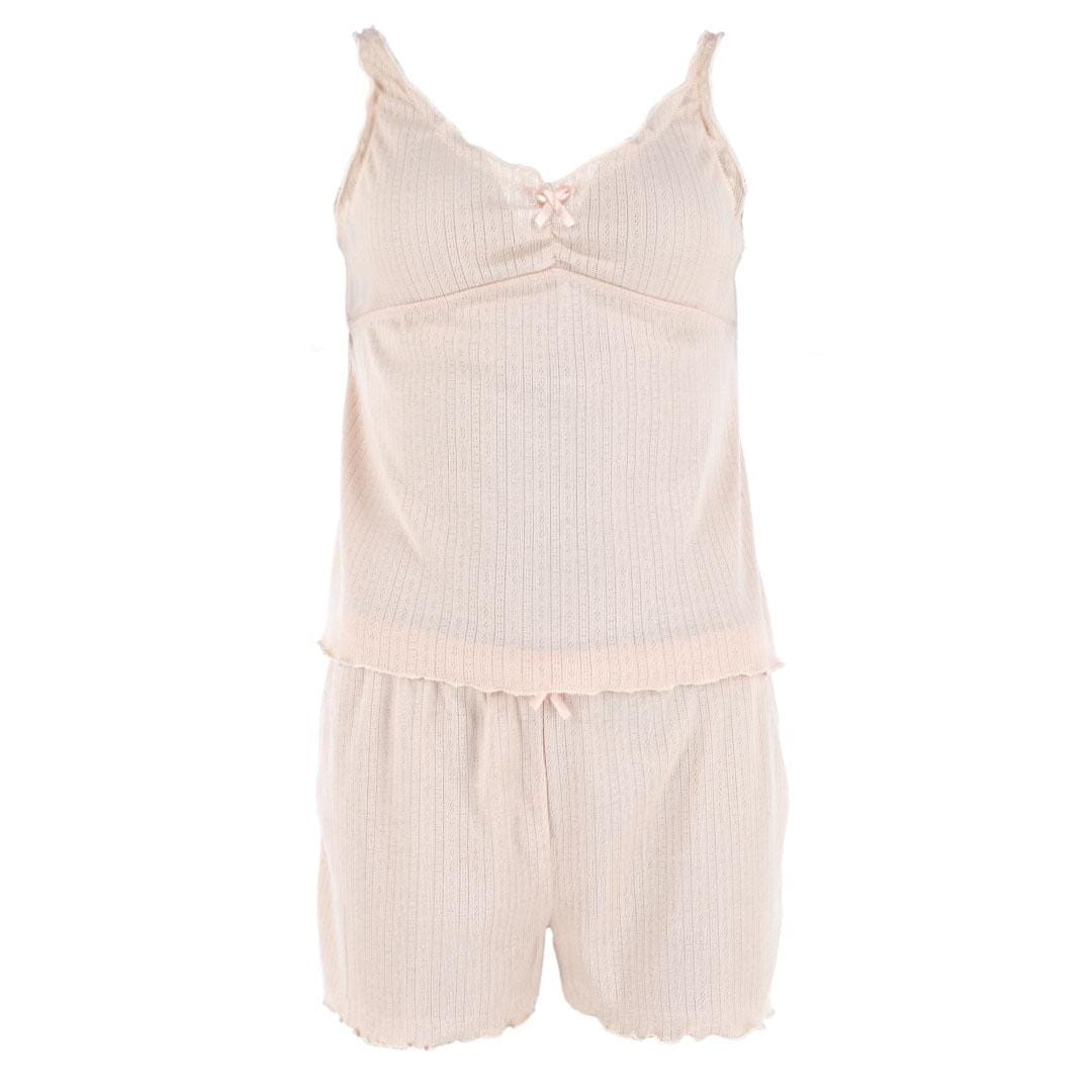 Love to Sleep Ladies Pointelle 2 Piece Pajama Short Set - Beige