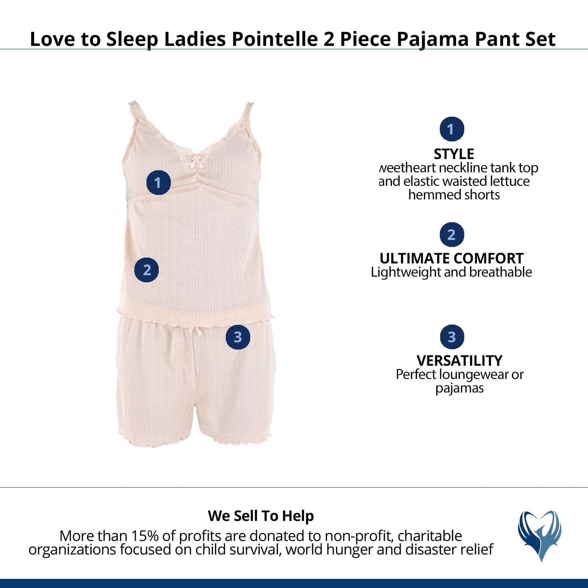 Love to Sleep Ladies Pointelle 2 Piece Pajama Short Set - Beige