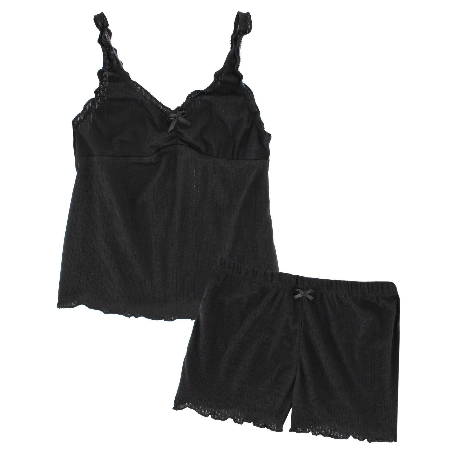 Love to Sleep Ladies Pointelle 2 Piece Pajama Short Set - Black