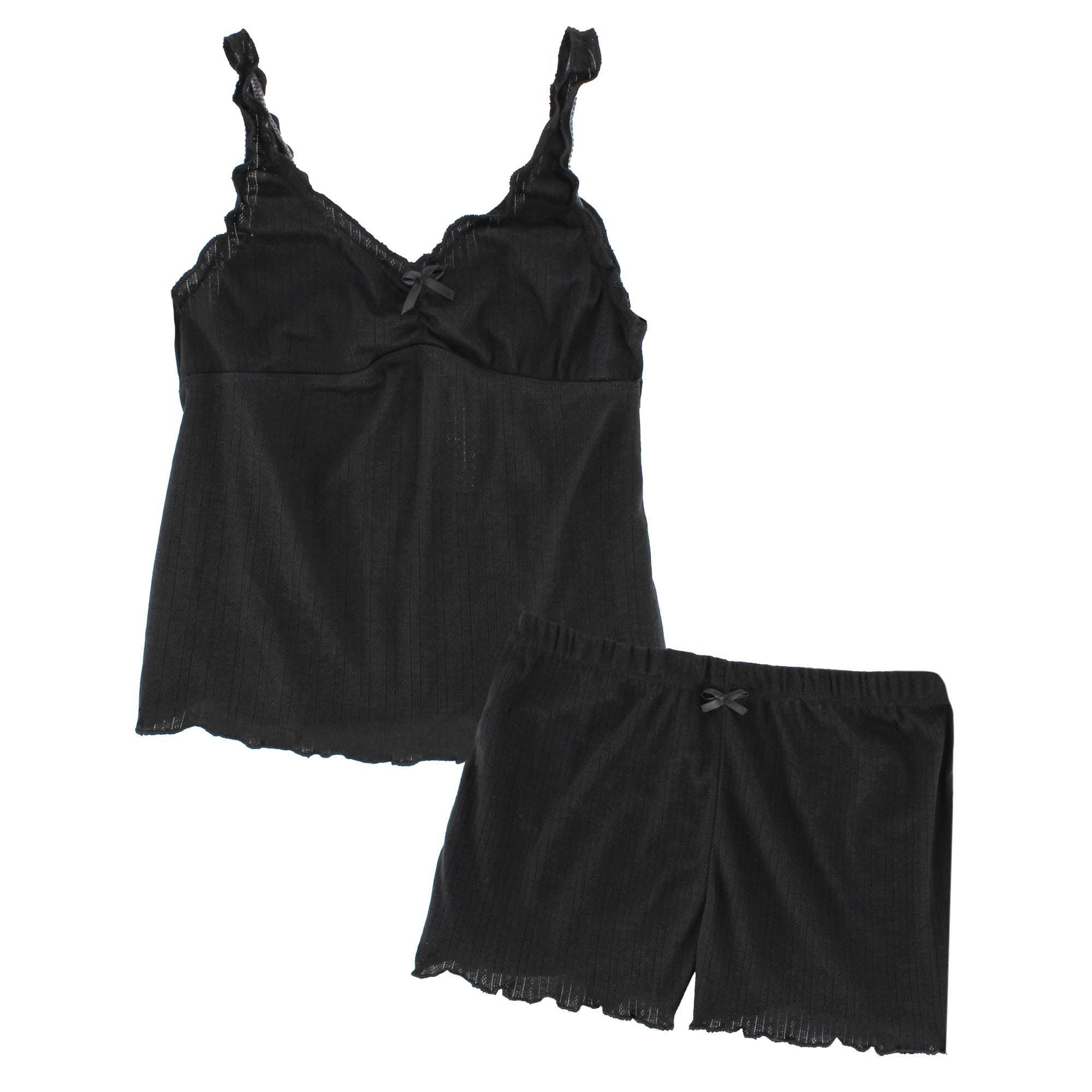 Love to Sleep Ladies Pointelle 2 Piece Pajama Short Set - Black