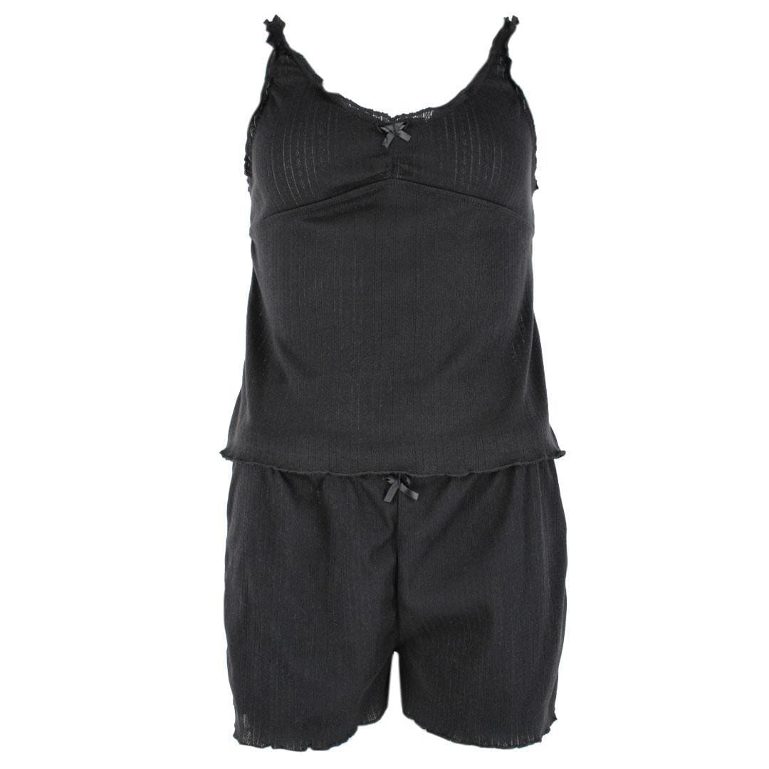 Love to Sleep Ladies Pointelle 2 Piece Pajama Short Set - Black