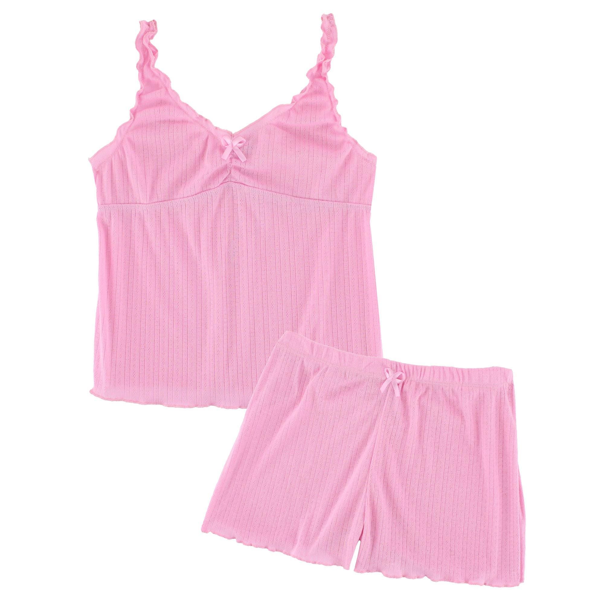 Love to Sleep Ladies Pointelle 2 Piece Pajama Short Set - Pink