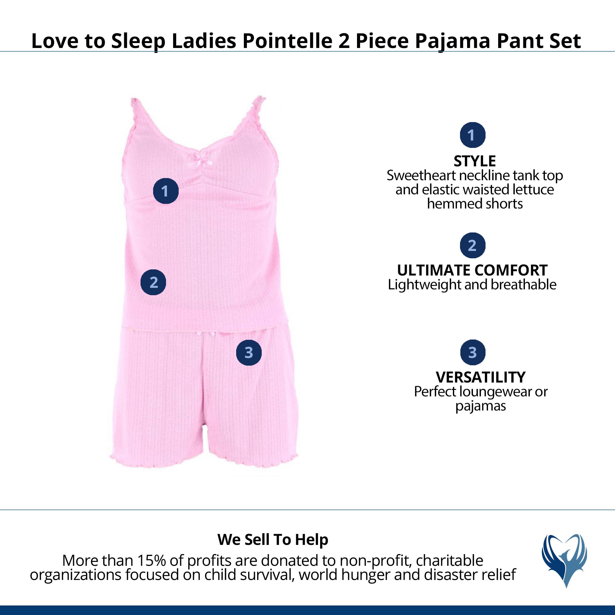 Love to Sleep Ladies Pointelle 2 Piece Pajama Short Set - Pink