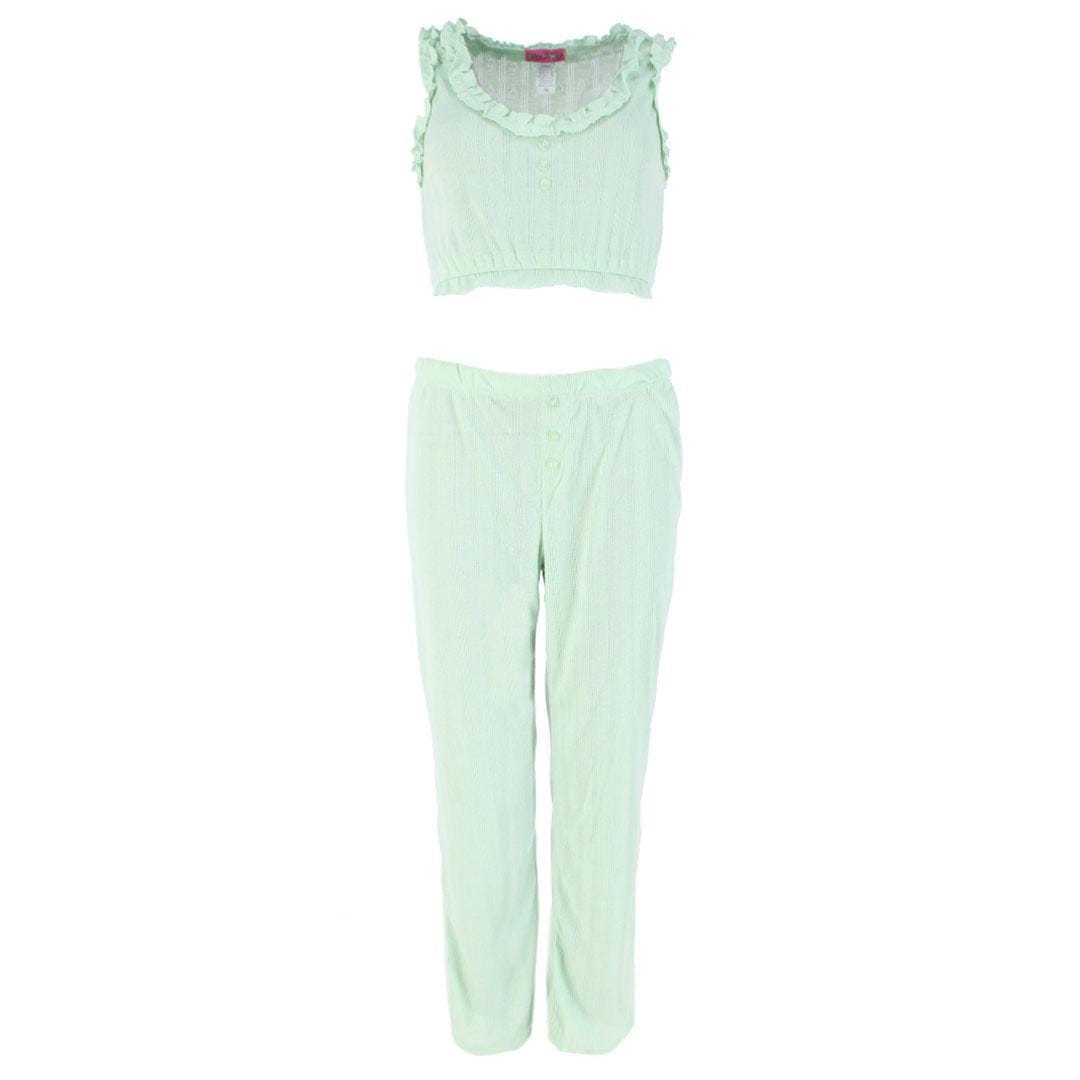 Love to Sleep Ladies Pointelle Crop Tank Pajama Set - Aqua