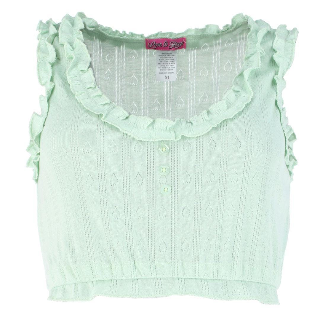 Love to Sleep Ladies Pointelle Crop Tank Pajama Set - Aqua