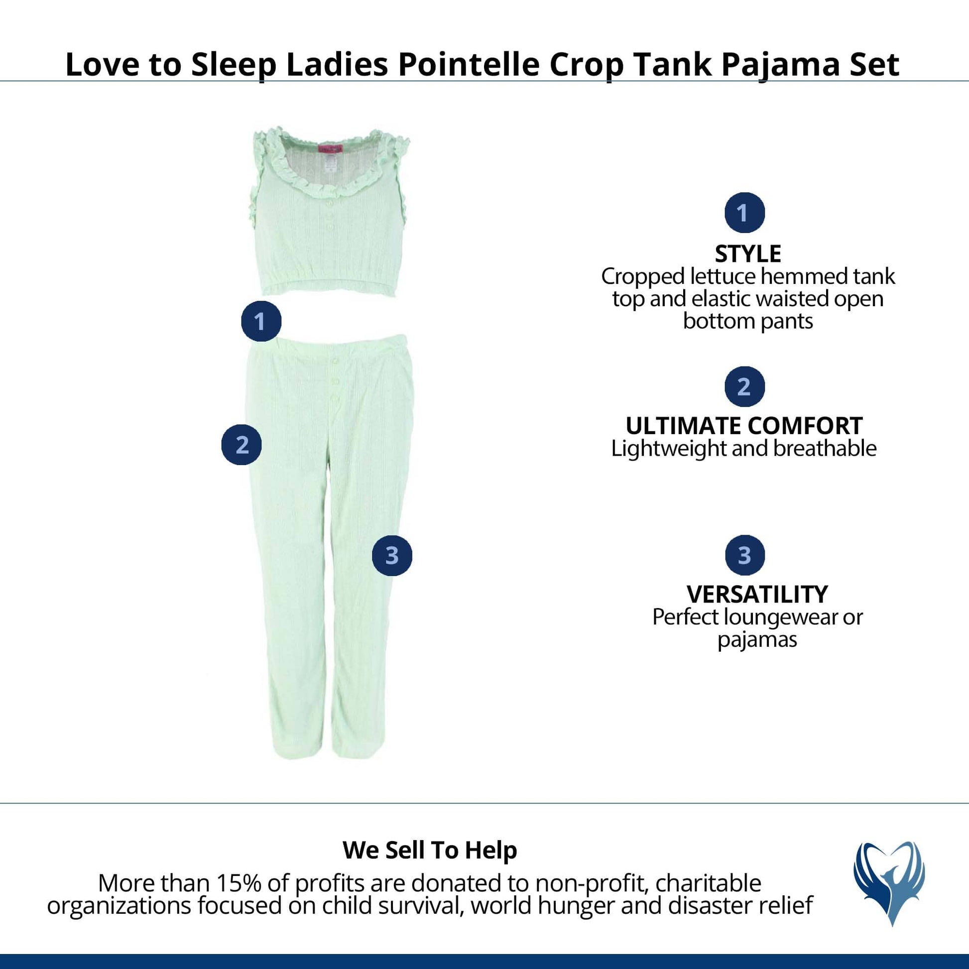 Love to Sleep Ladies Pointelle Crop Tank Pajama Set - Aqua