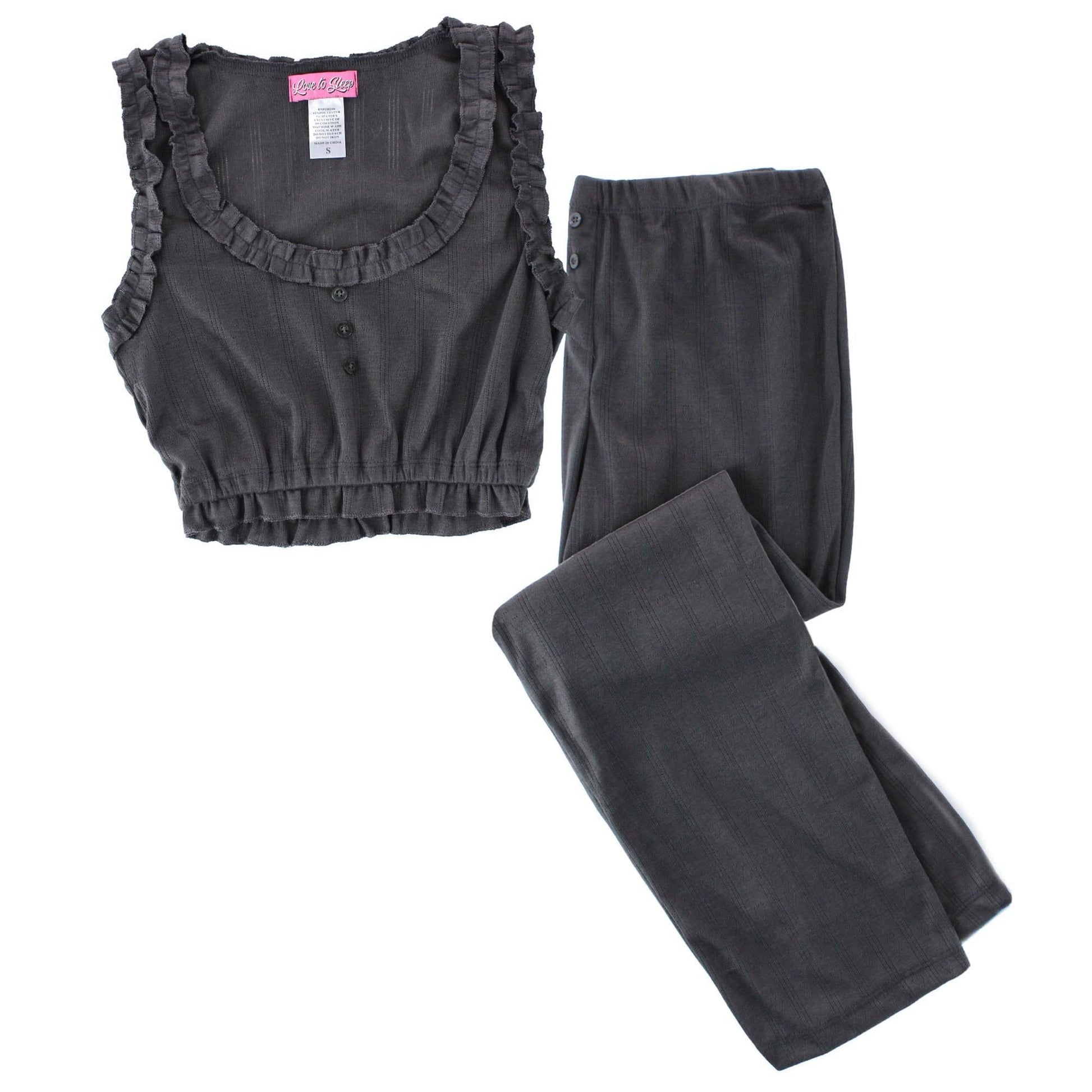 Love to Sleep Ladies Pointelle Crop Tank Pajama Set - Heather Grey