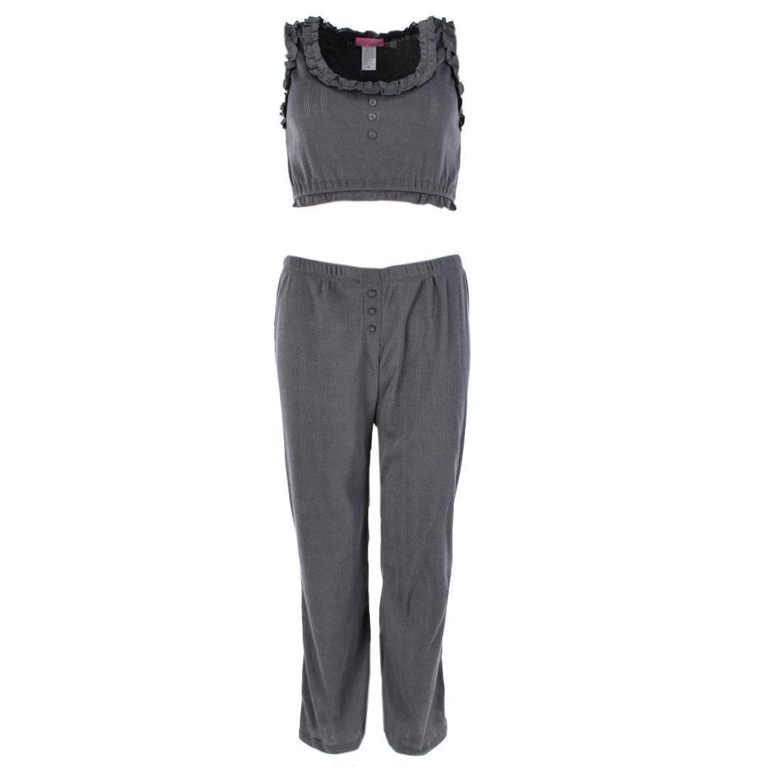 Love to Sleep Ladies Pointelle Crop Tank Pajama Set - Heather Grey