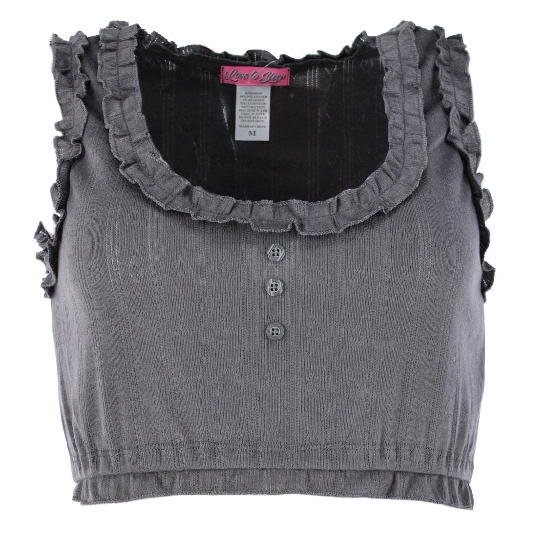 Love to Sleep Ladies Pointelle Crop Tank Pajama Set - Heather Grey