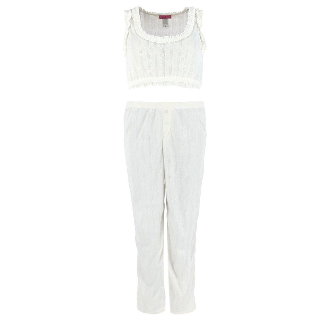 Love to Sleep Ladies Pointelle Crop Tank Pajama Set - White
