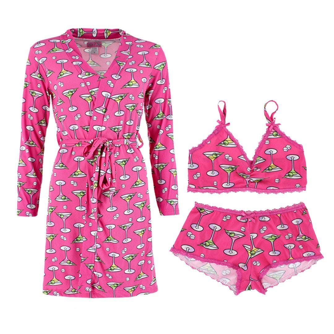 Love to Sleep Women's Martini Robe Lounge Set - Hot Pink