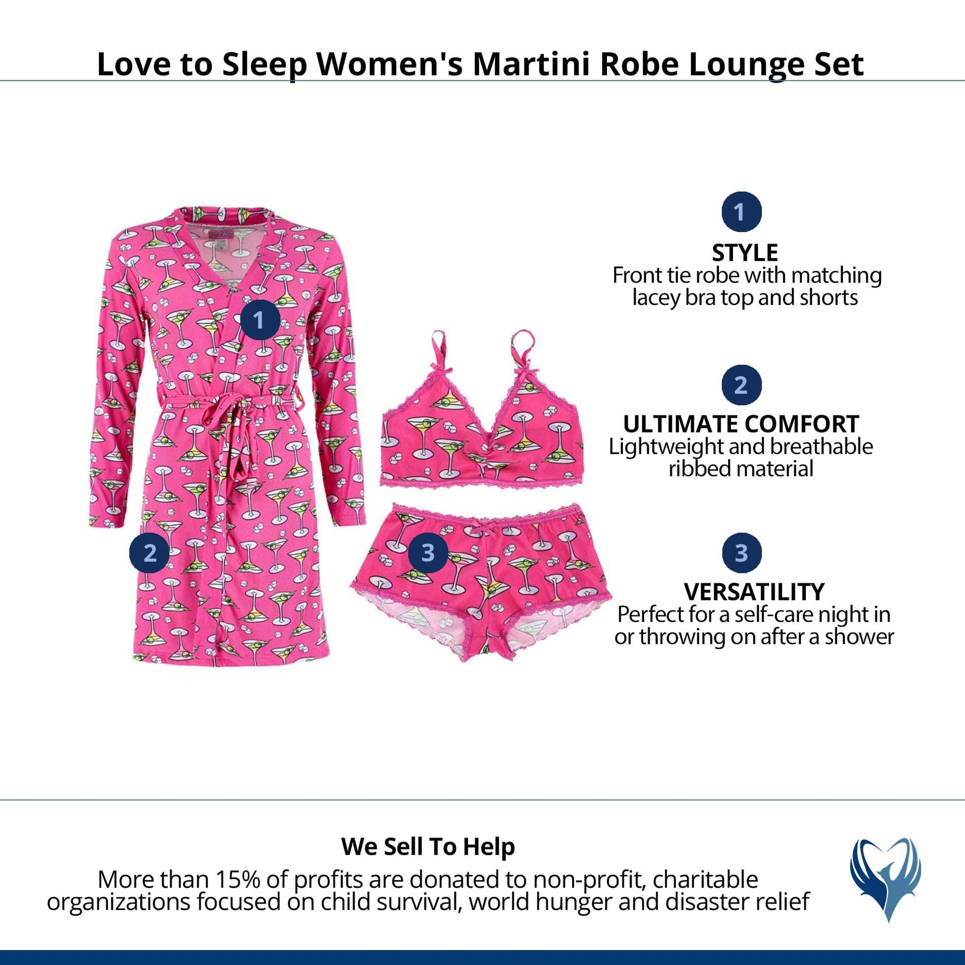 Love to Sleep Women's Martini Robe Lounge Set - Hot Pink