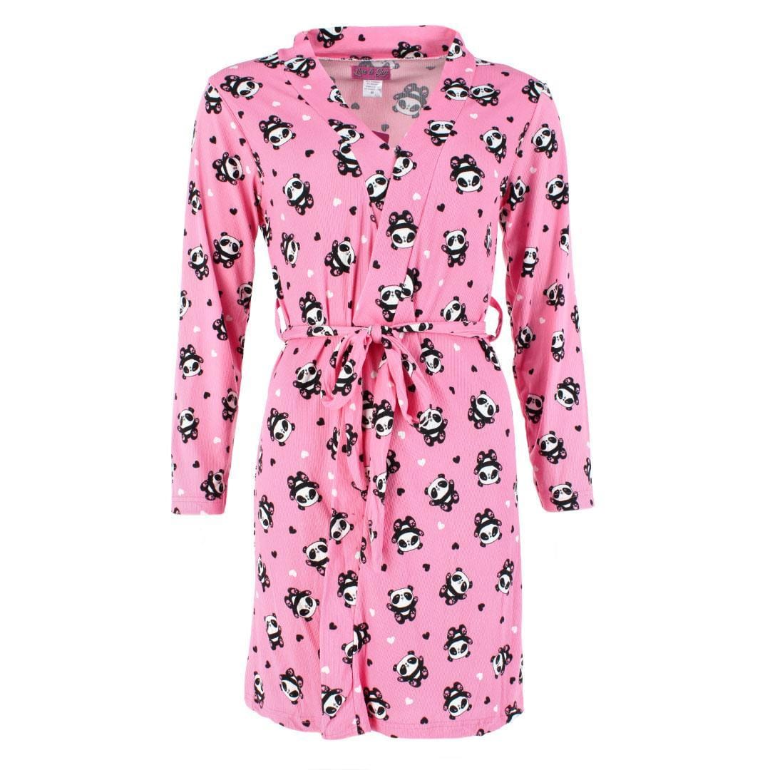 Love to Sleep Women's Panda Print Robe Lounge Set - Pink