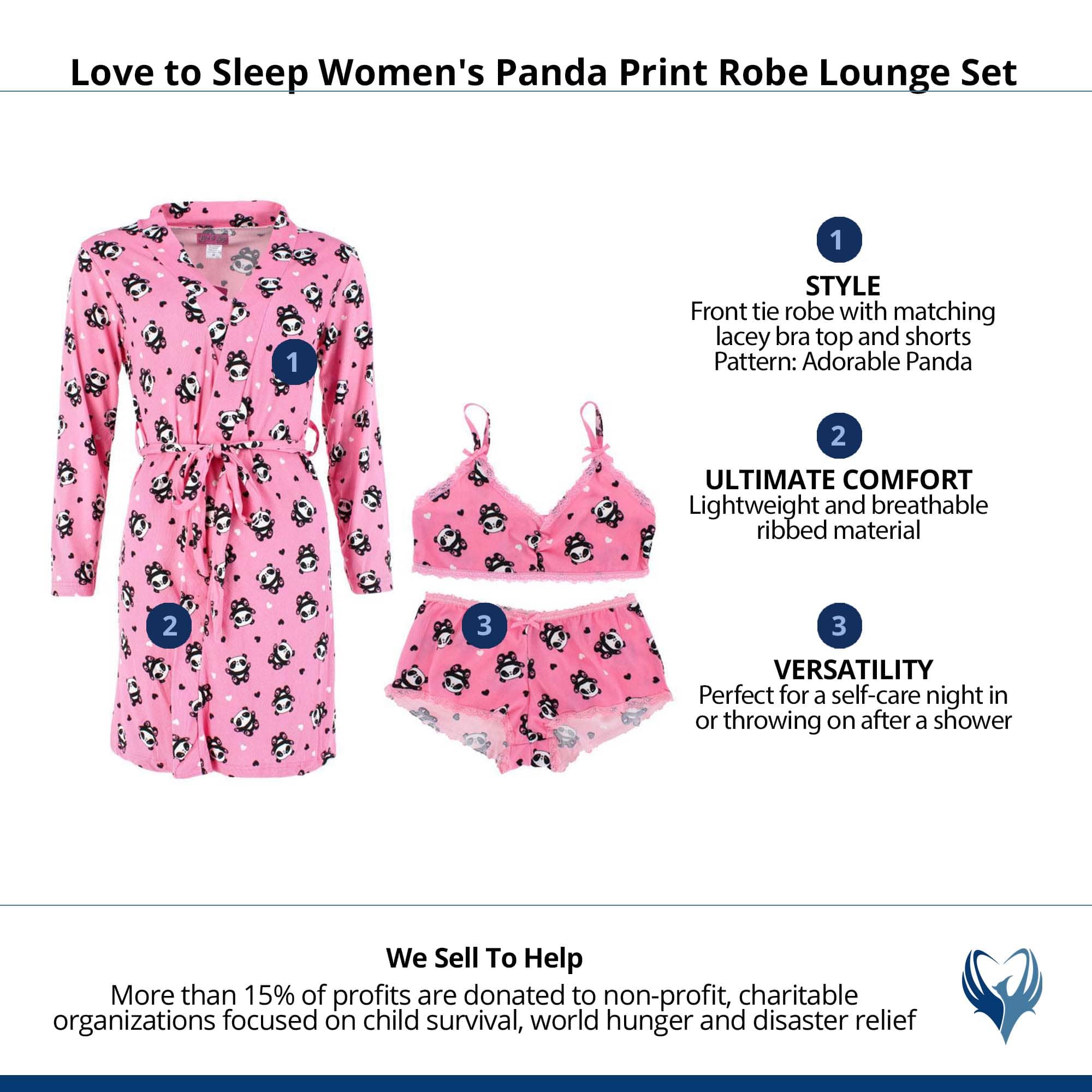 Love to Sleep Women's Panda Print Robe Lounge Set - Pink