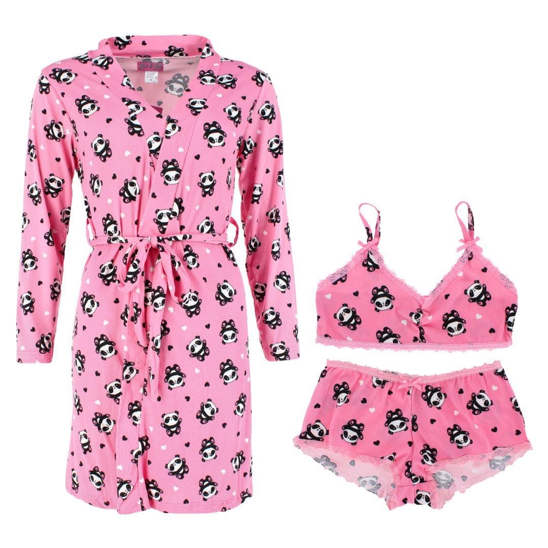 Love to Sleep Women's Panda Print Robe Lounge Set - Women's Panda Print Robe Lounge Set