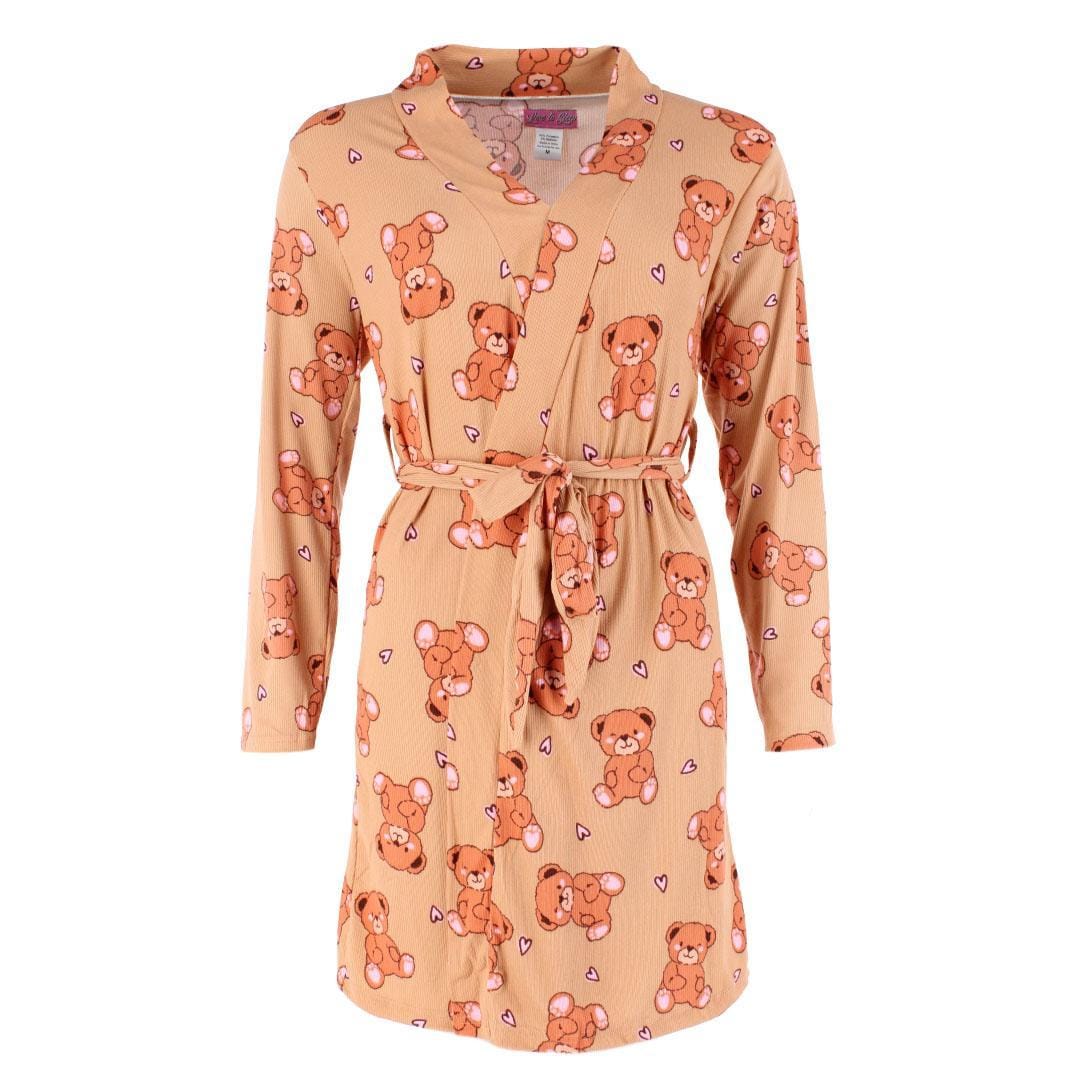 Love to Sleep Women's Teddybear Robe Lounge Set - Tan