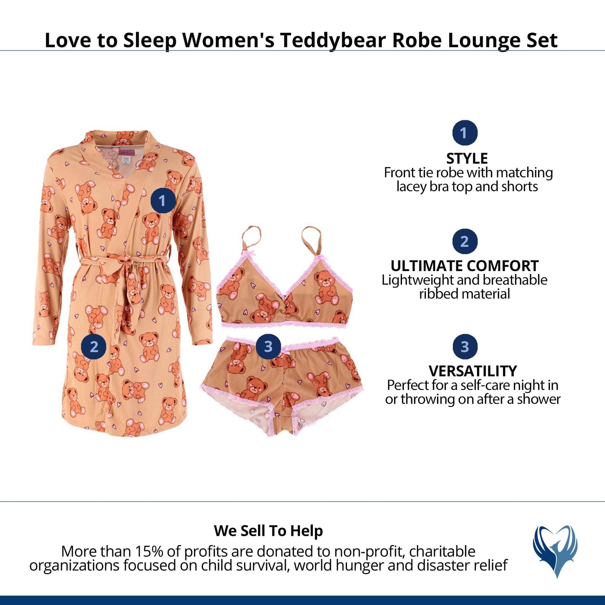 Love to Sleep Women's Teddybear Robe Lounge Set - Tan