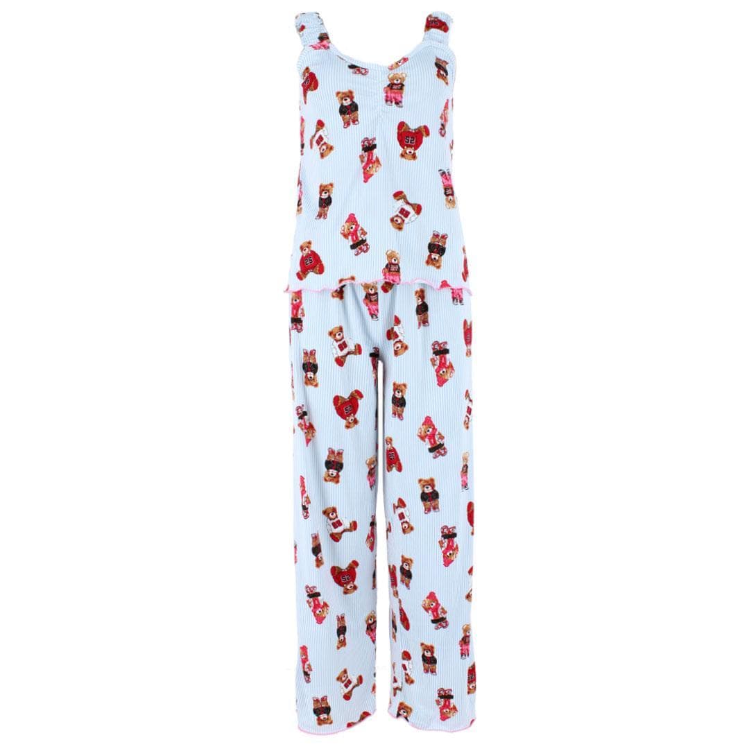 un-bearably cute Ladies Ruffle Tank Teddy Bear Pajama Set - Blue