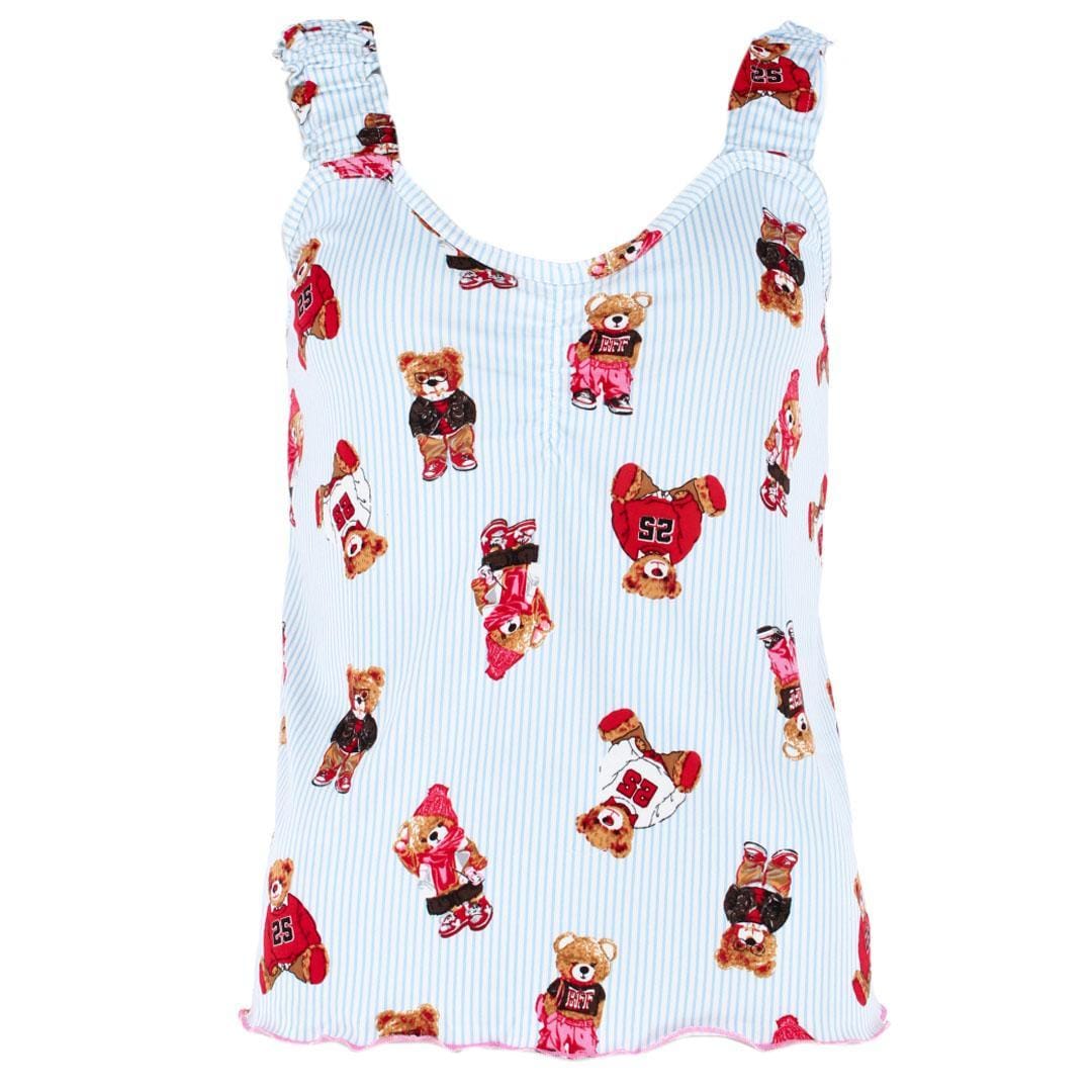 un-bearably cute Ladies Ruffle Tank Teddy Bear Pajama Set - Blue