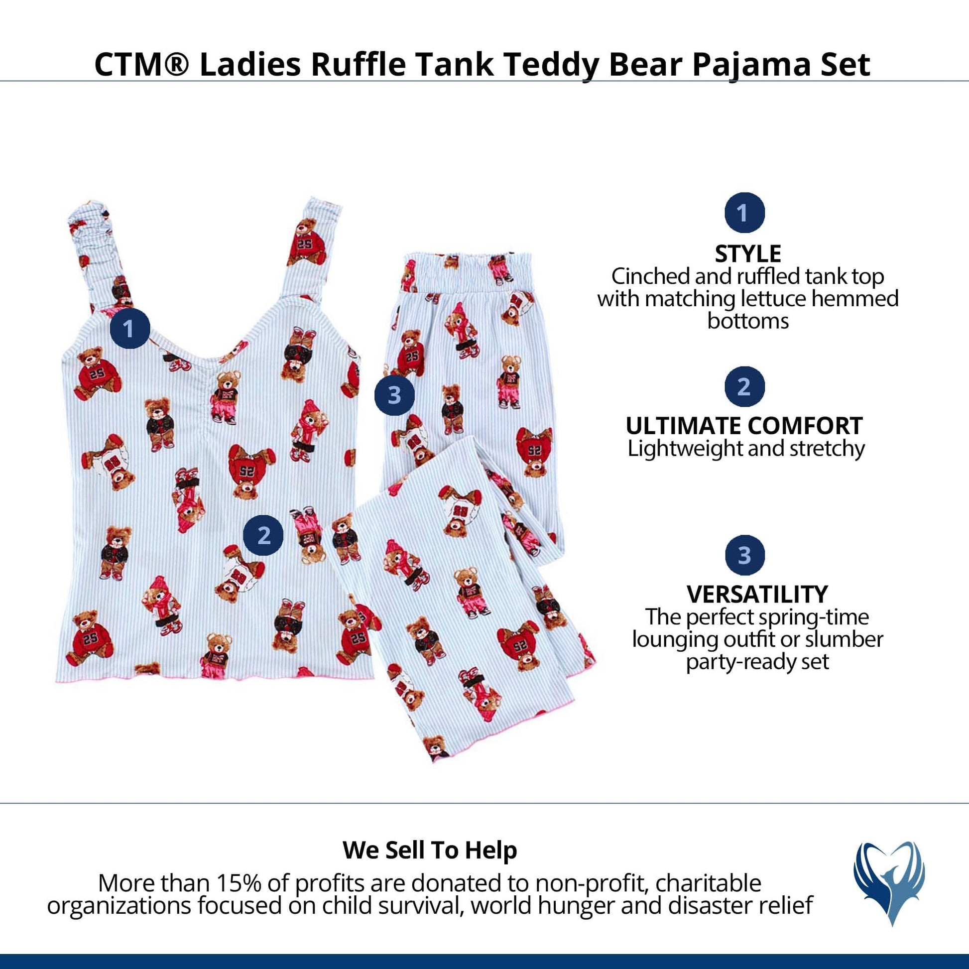un-bearably cute Ladies Ruffle Tank Teddy Bear Pajama Set - Blue