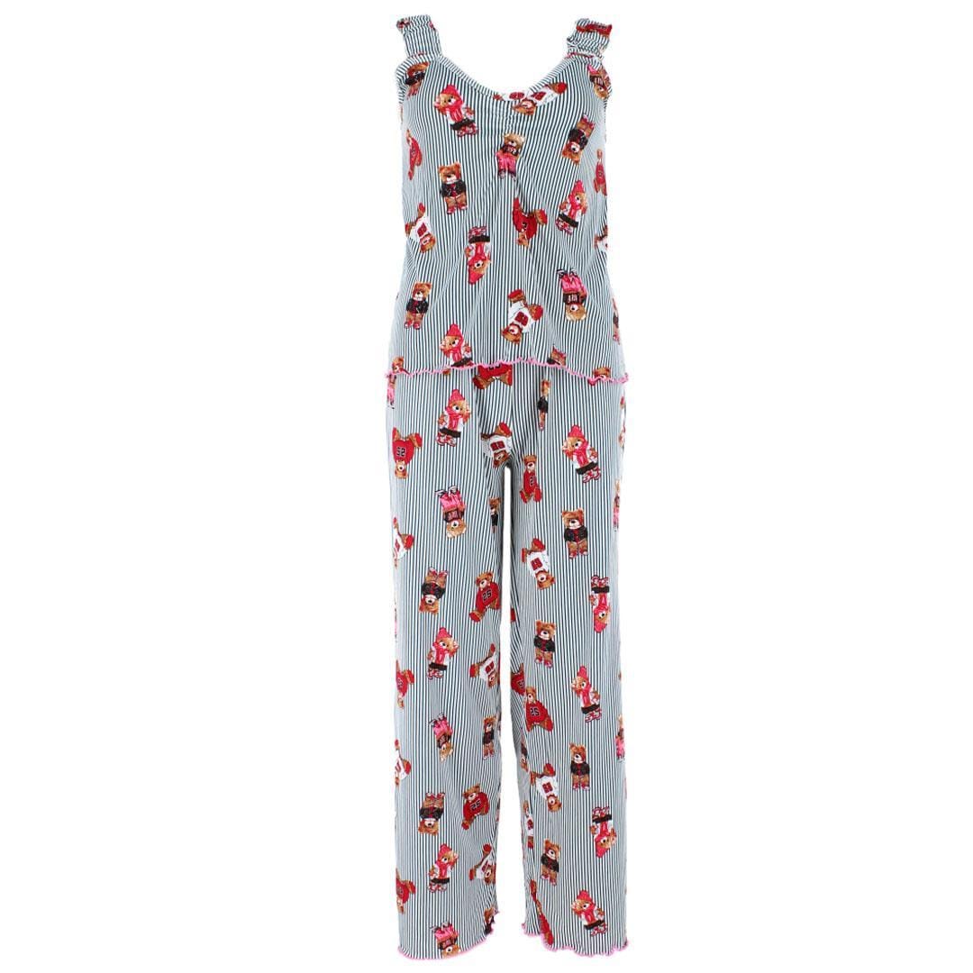 un-bearably cute Ladies Ruffle Tank Teddy Bear Pajama Set - Navy