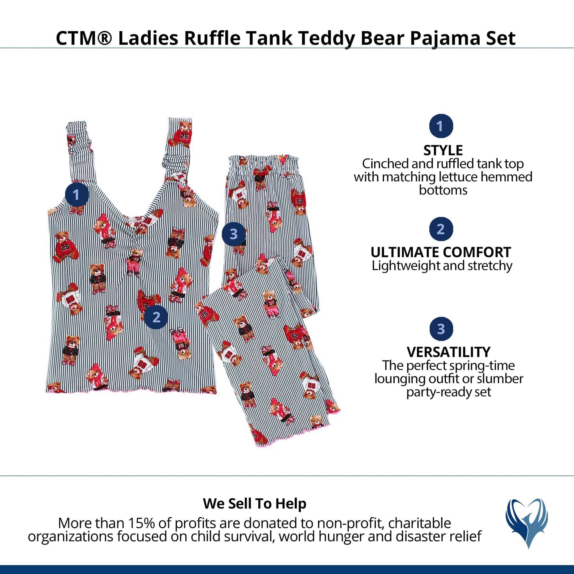 un-bearably cute Ladies Ruffle Tank Teddy Bear Pajama Set - Navy