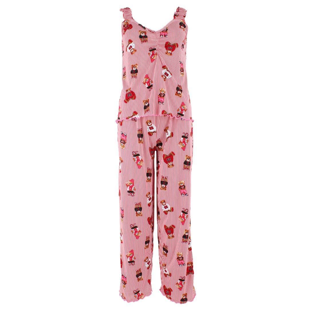 un-bearably cute Ladies Ruffle Tank Teddy Bear Pajama Set - Red