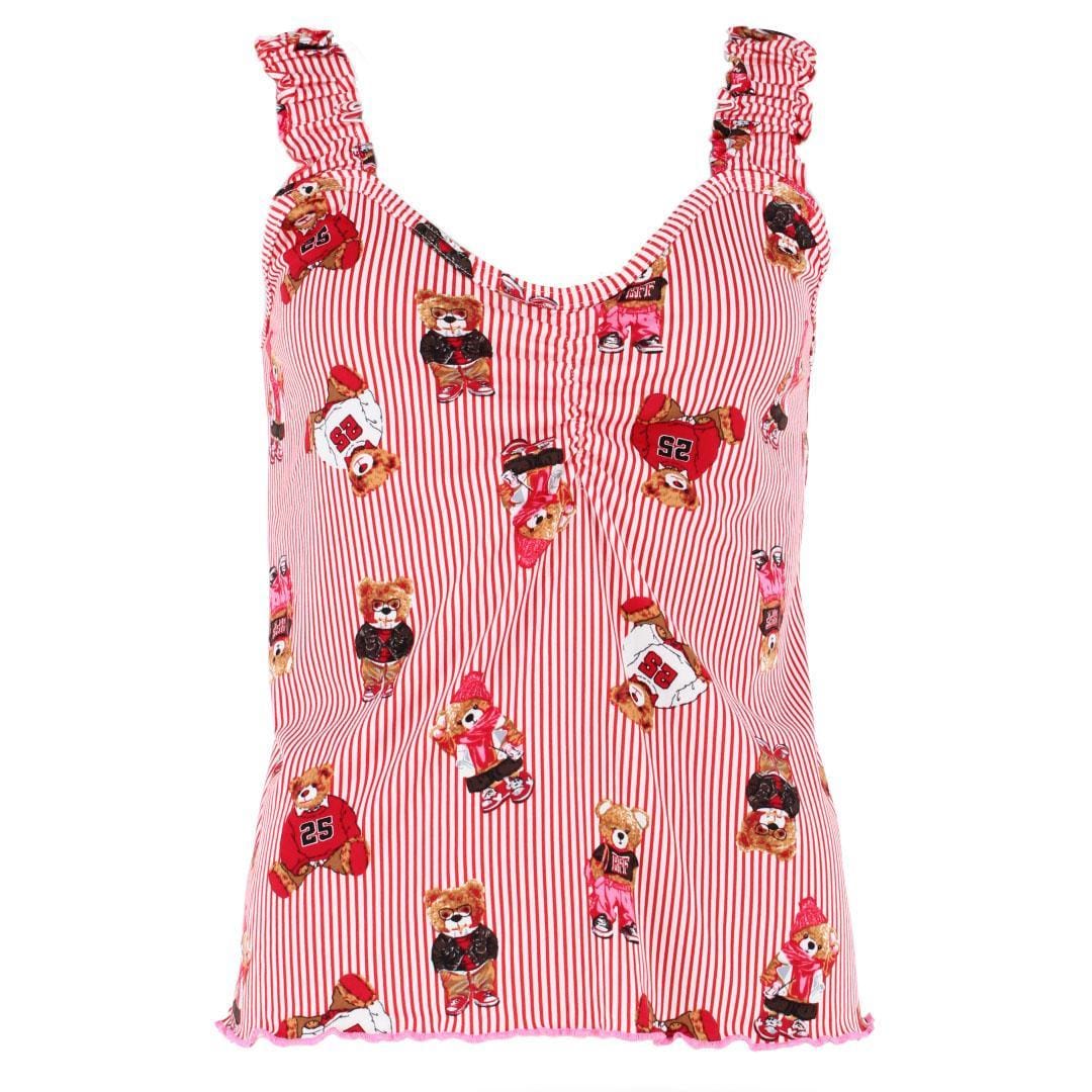un-bearably cute Ladies Ruffle Tank Teddy Bear Pajama Set - Red