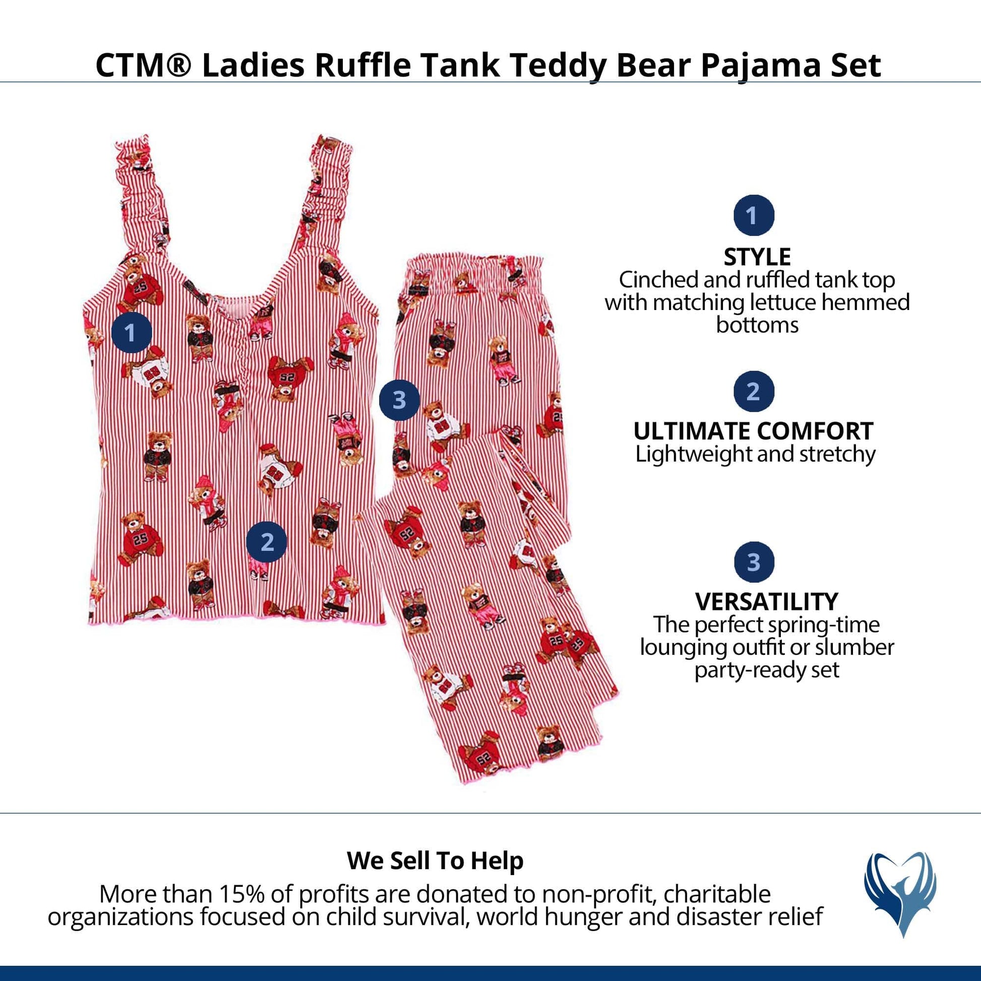 un-bearably cute Ladies Ruffle Tank Teddy Bear Pajama Set - Red