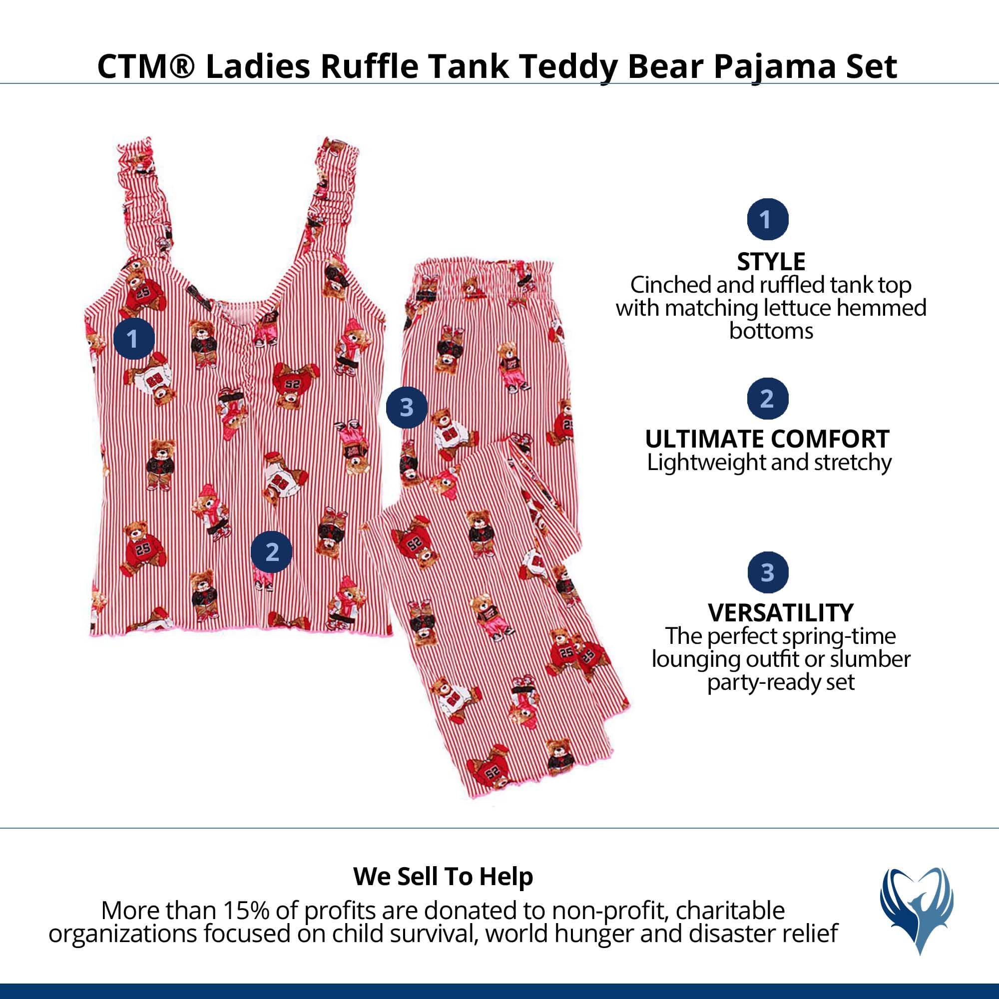 un-bearably cute Ladies Ruffle Tank Teddy Bear Pajama Set - Red
