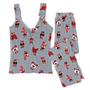 Ladies Ruffle Tank Teddy Bear Pajama Set