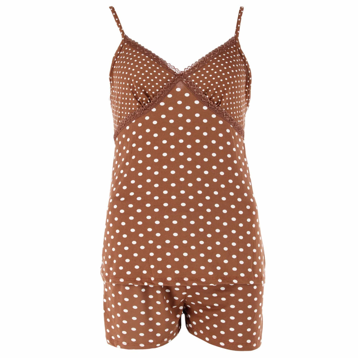 CTM® Women's 3-piece Polka Dot Pajama Set by Love to Sleep - Brown