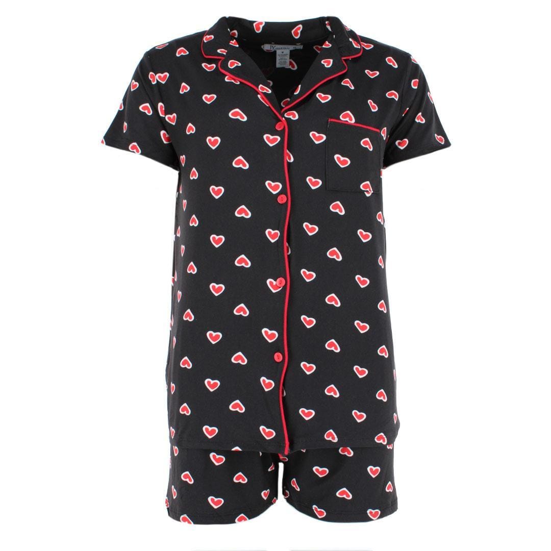Joan Vass Women's Heart Sketch Short Sleeve Pajama Set - Black