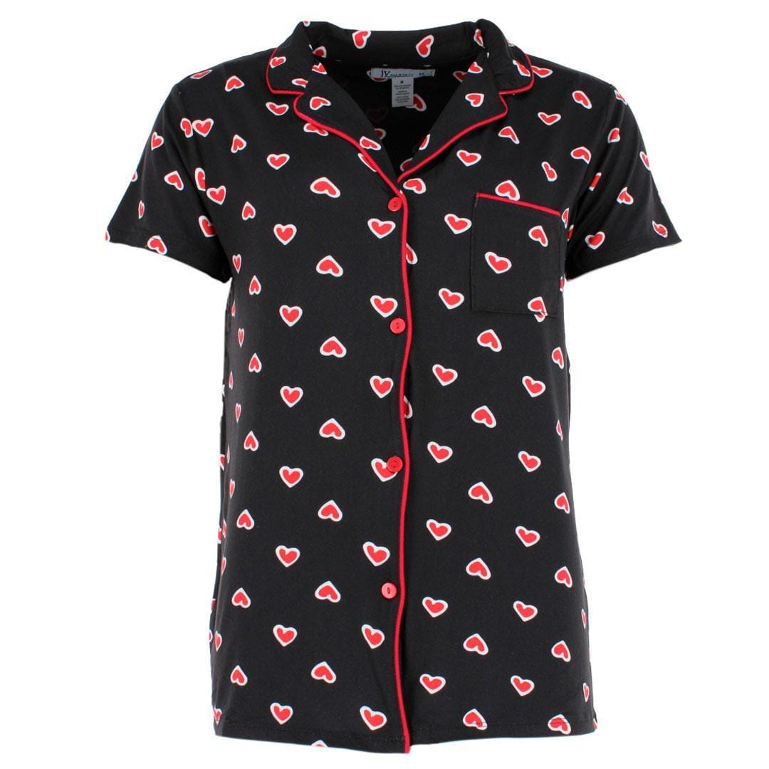 Joan Vass Women's Heart Sketch Short Sleeve Pajama Set - Black