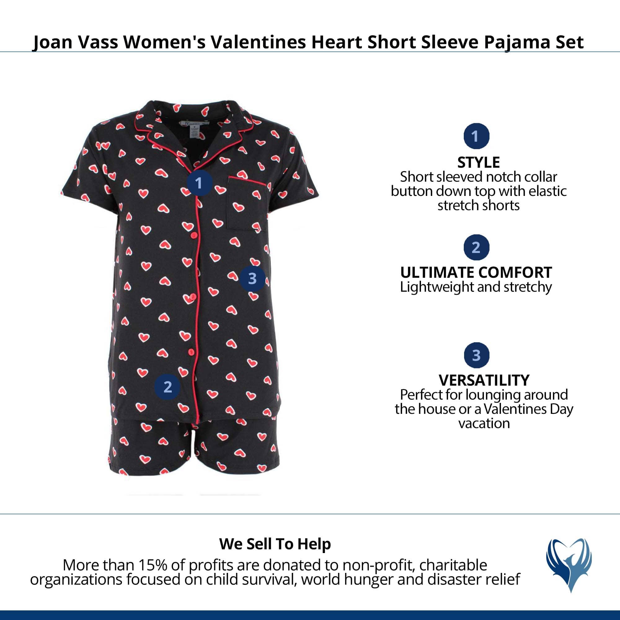 Joan Vass Women's Heart Sketch Short Sleeve Pajama Set - Black