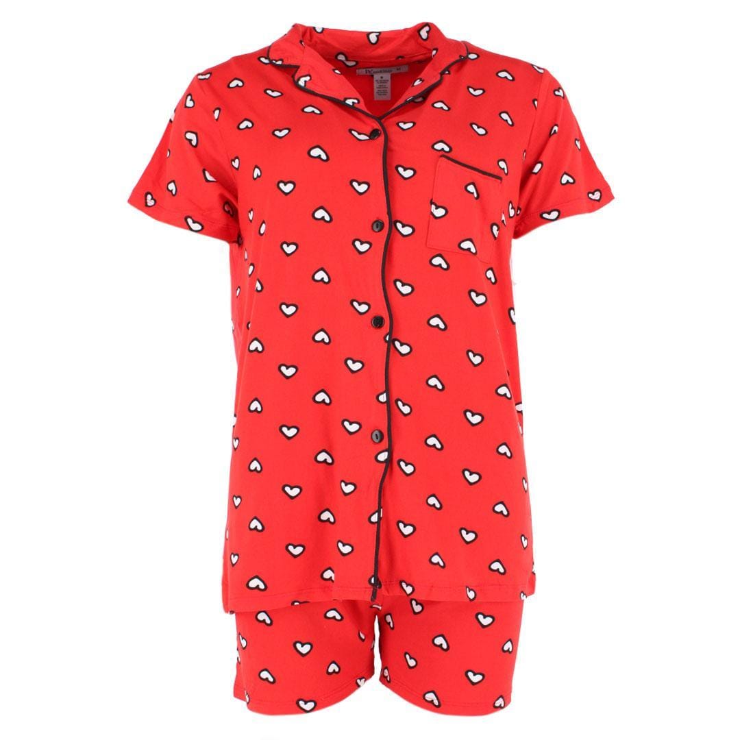 Joan Vass Women's Heart Sketch Short Sleeve Pajama Set