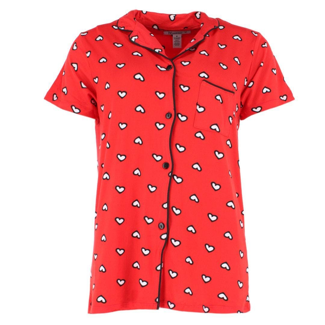 Joan Vass Women's Heart Sketch Short Sleeve Pajama Set - Red