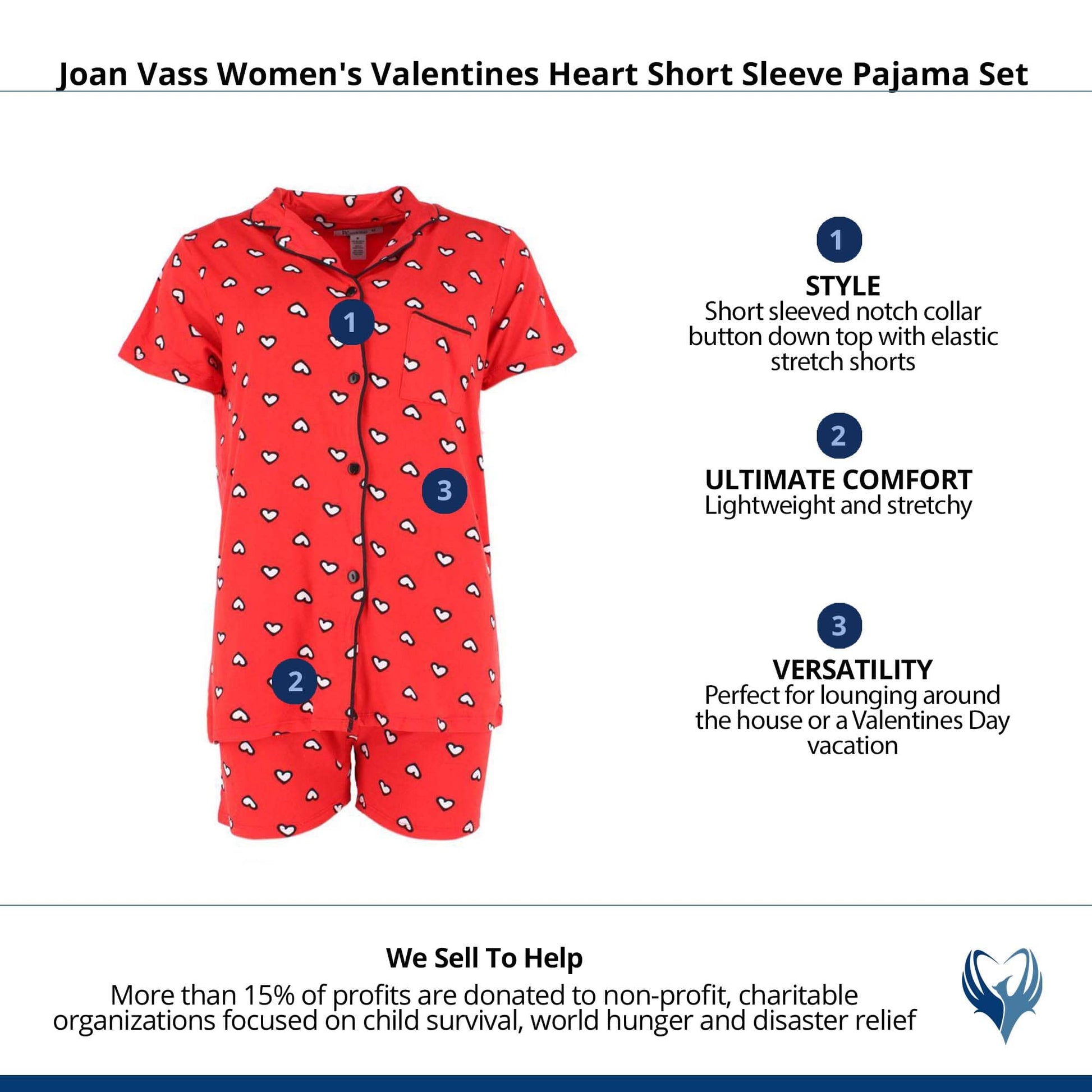 Joan Vass Women's Heart Sketch Short Sleeve Pajama Set - Red