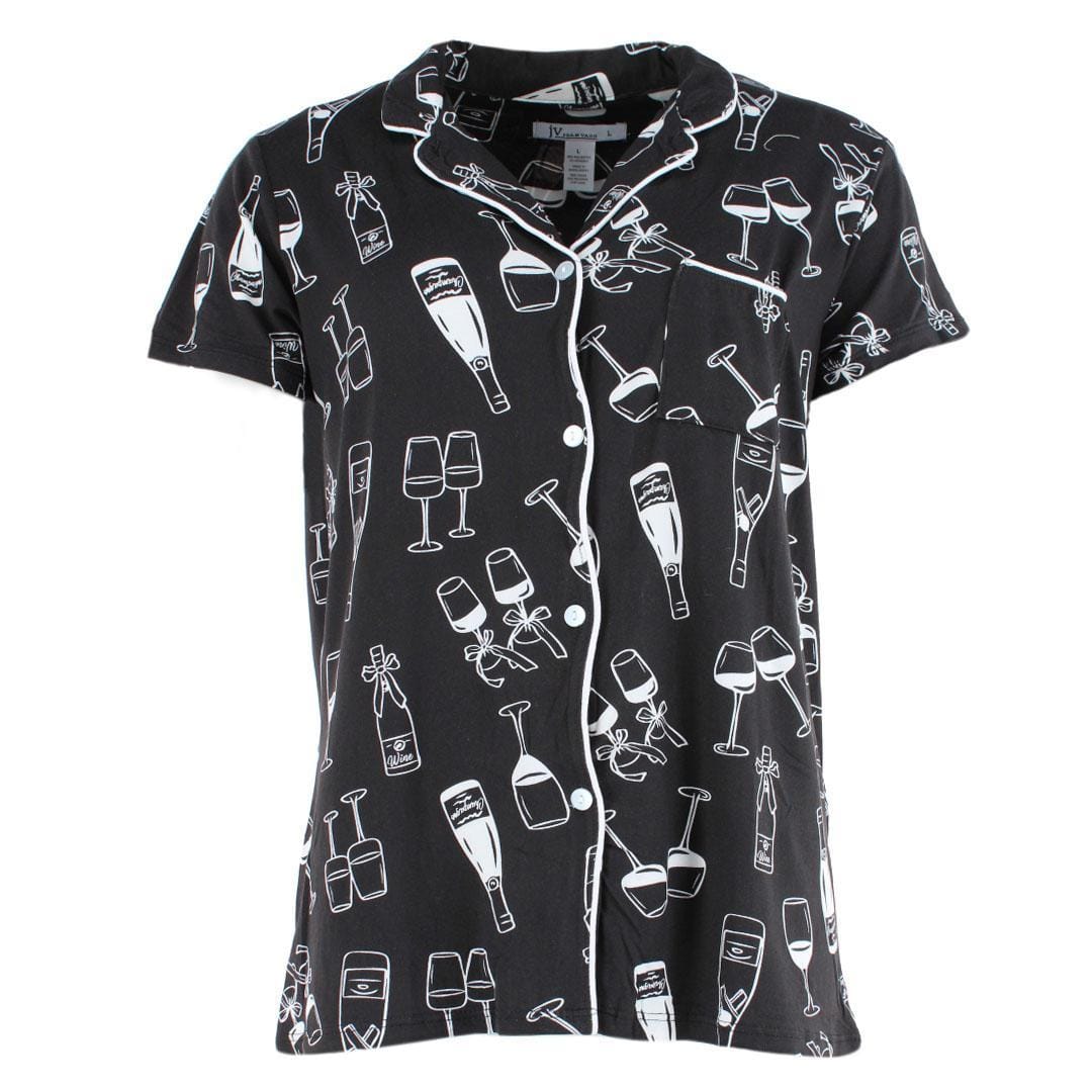 Joan Vass Women's Champagne Cheers Short Sleeve Pajama Set - Black