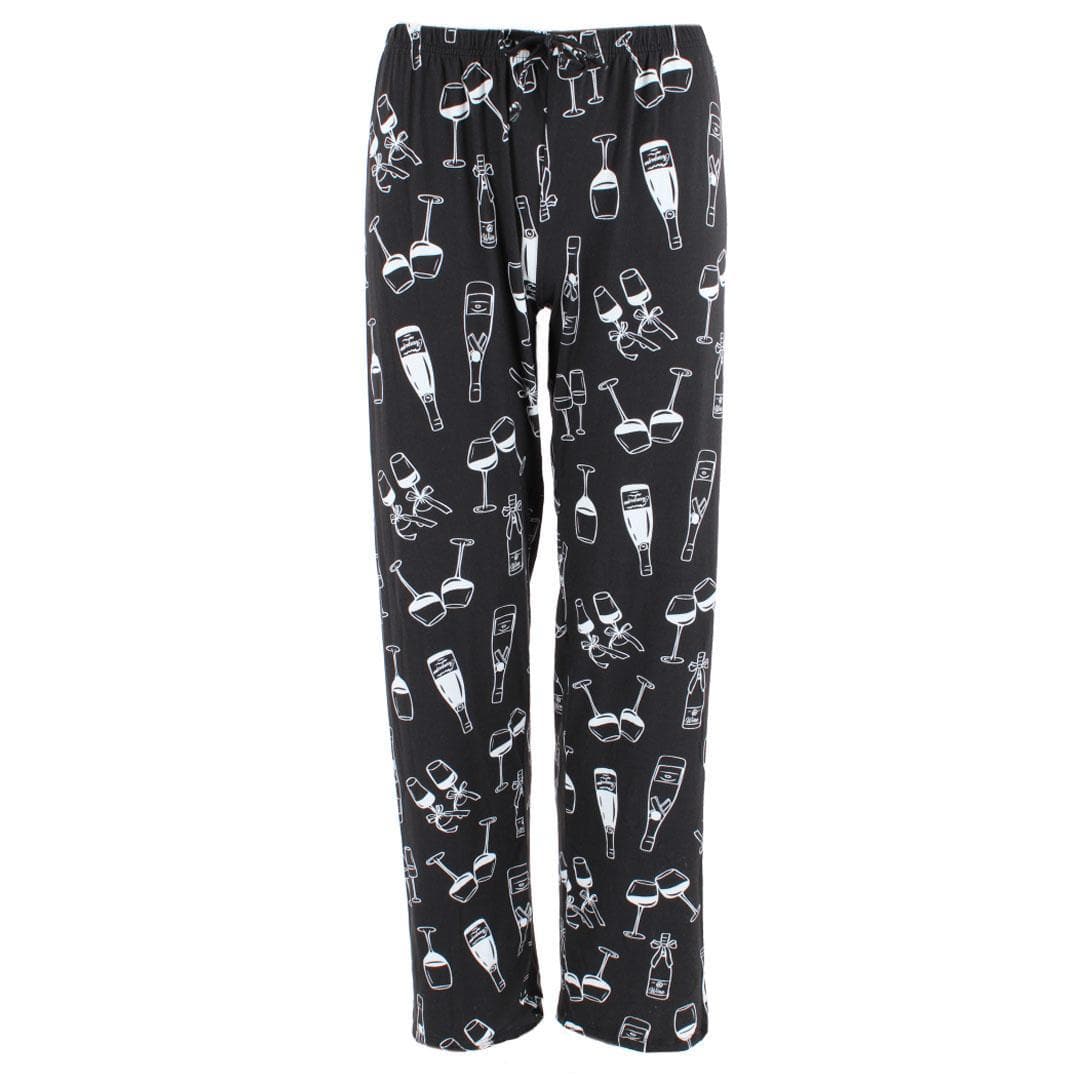 Joan Vass Women's Champagne Cheers Short Sleeve Pajama Set - Black