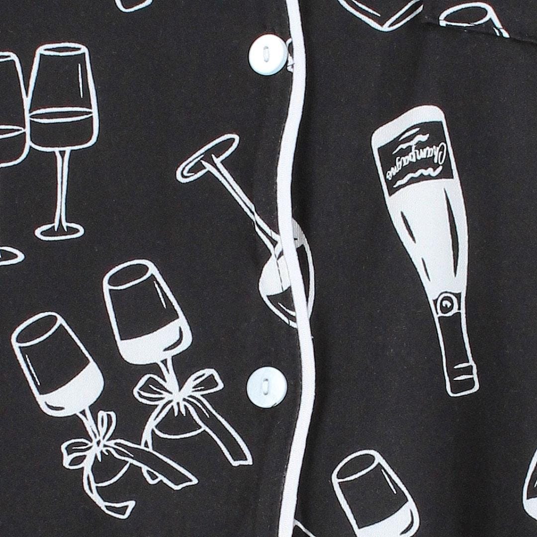 Joan Vass Women's Champagne Cheers Short Sleeve Pajama Set - Black