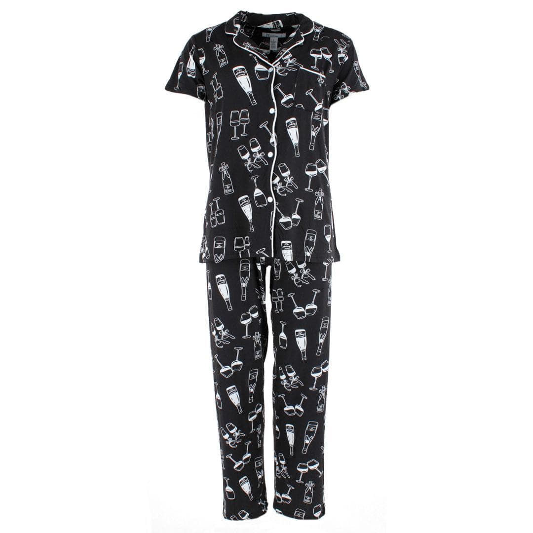 Joan Vass Women's Champagne Cheers Short Sleeve Pajama Set - Women's Champagne Cheers Short Sleeve Pajama Set
