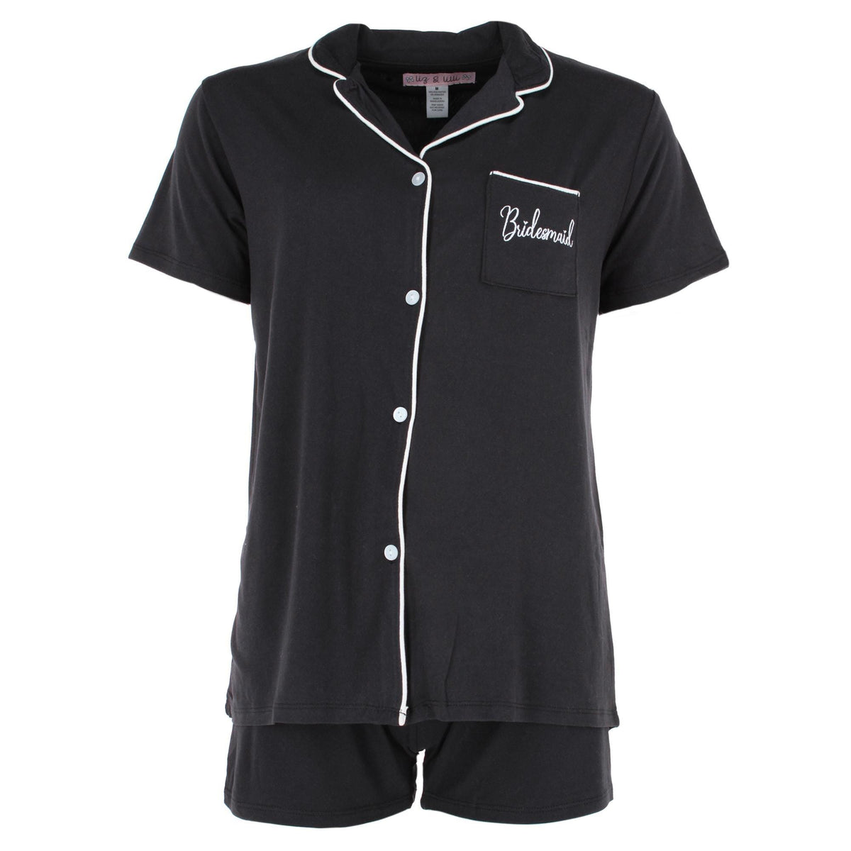 CTM® Women's Bridesmaid Short Sleeve Pajama Set by Liz & Lilli - Black