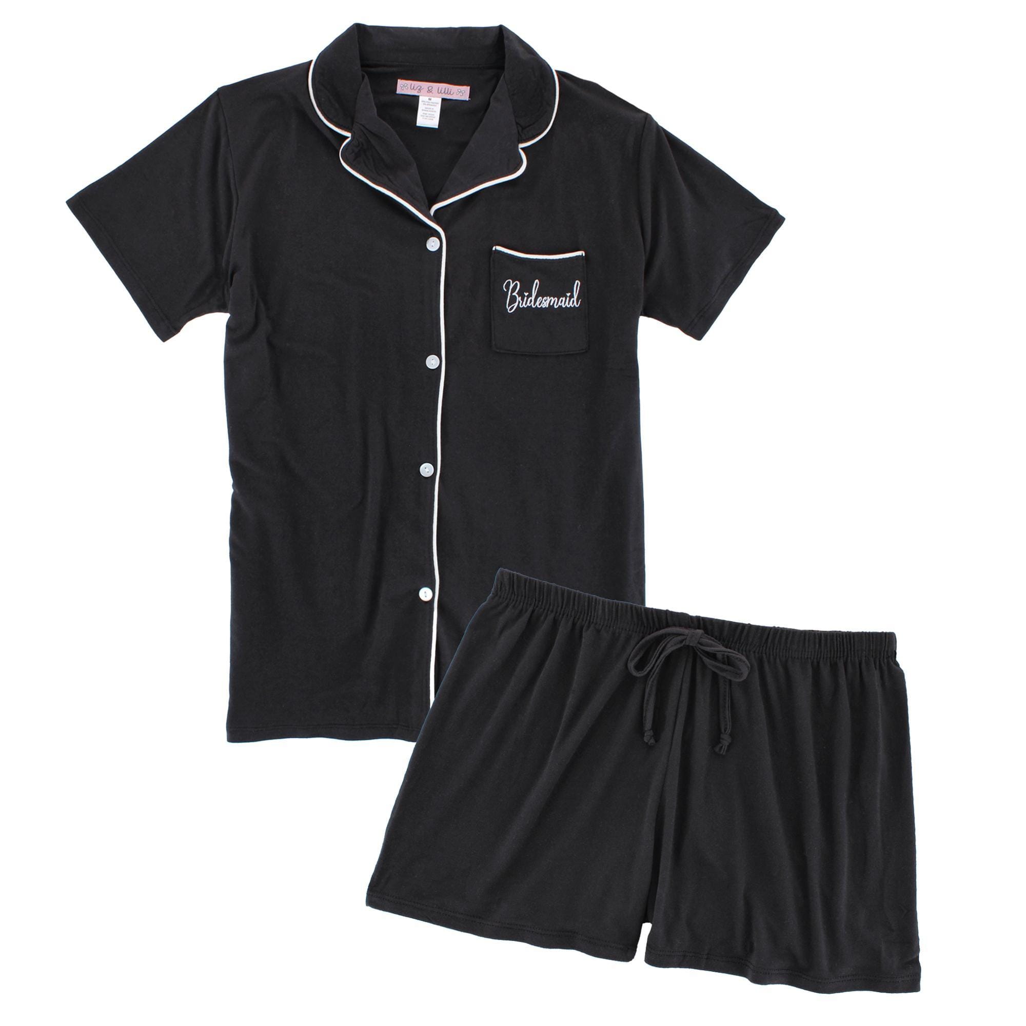 CTM® Women's Bridesmaid Short Sleeve Pajama Set by Liz & Lilli - Black