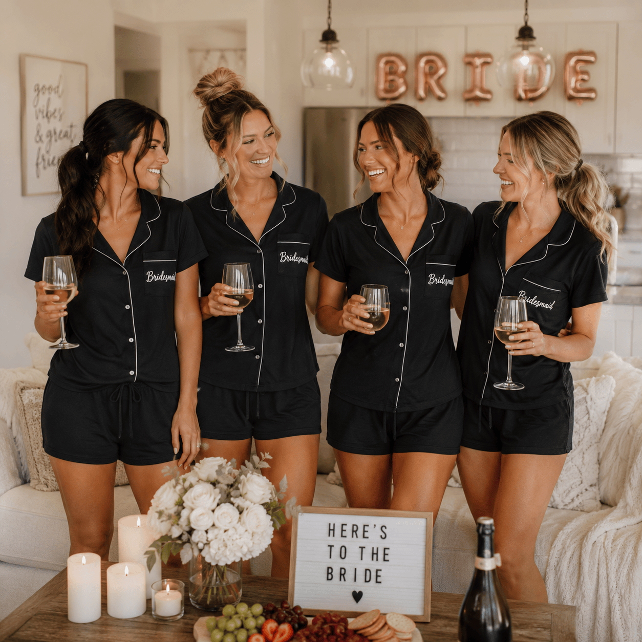 CTM® Women's Bridesmaid Short Sleeve Pajama Set by Liz & Lilli - Black
