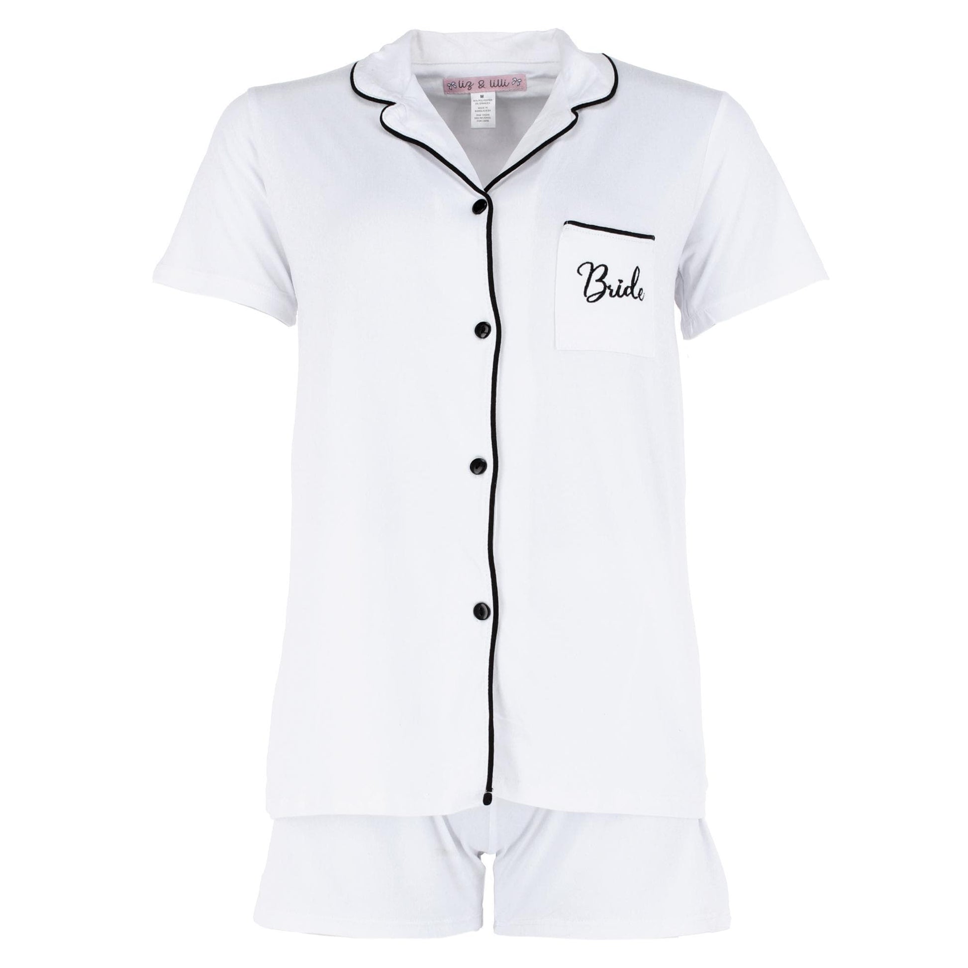 CTM® Women's Bride Short Sleeve Notched Collar Pajama Set by Liz & Lilli - White