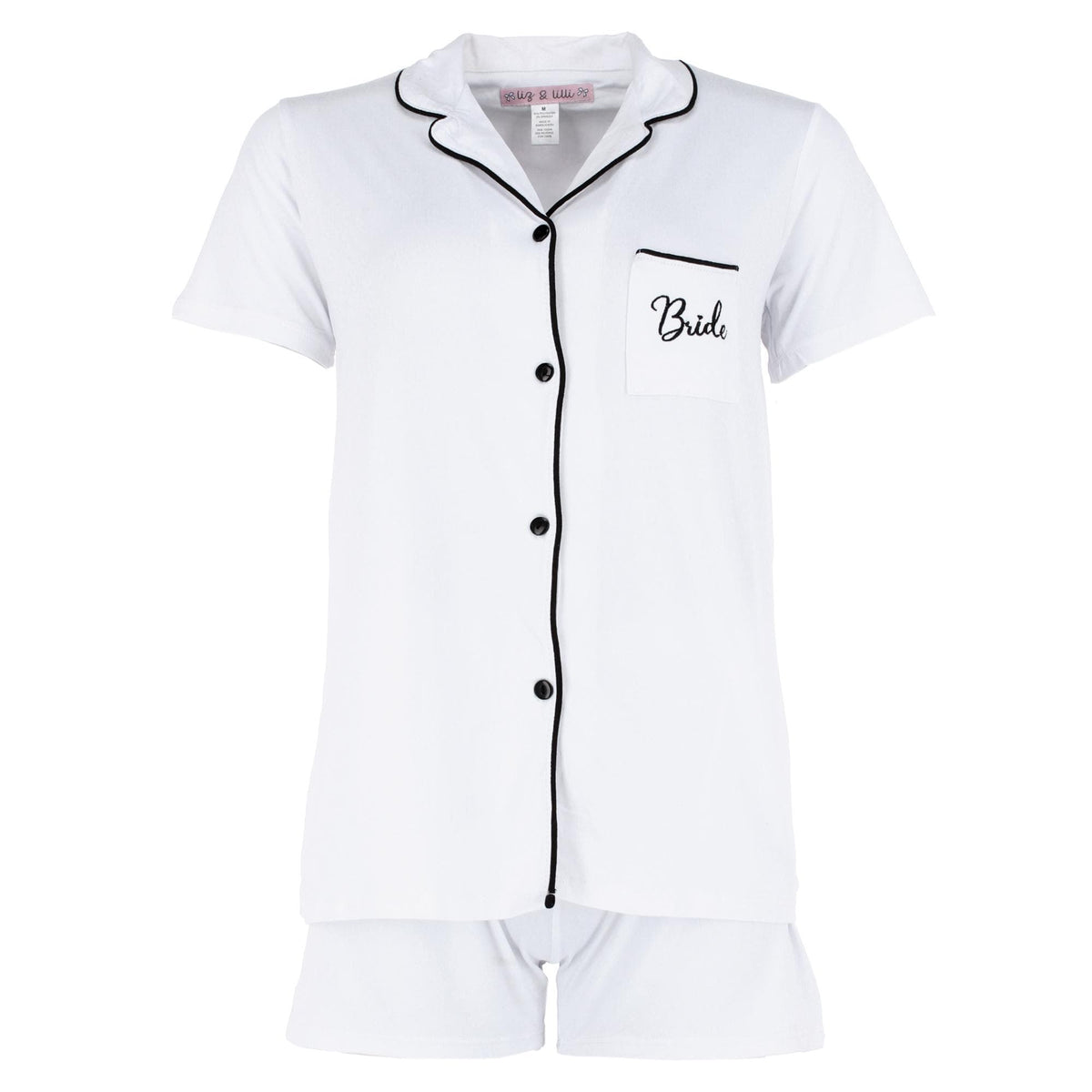 CTM® Women's Bride Short Sleeve Notched Collar Pajama Set by Liz & Lilli - White