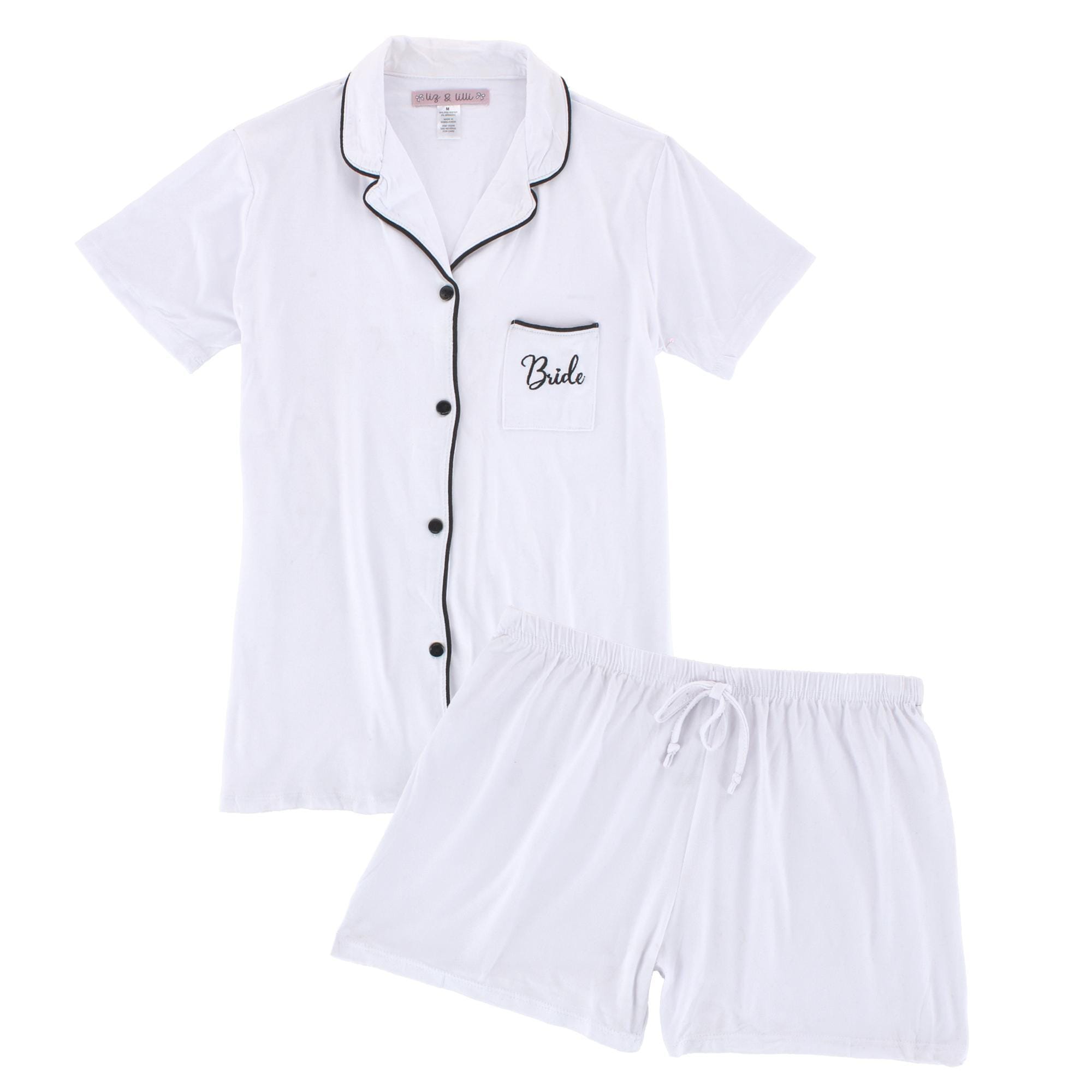 CTM® Women's Bride Short Sleeve Notched Collar Pajama Set by Liz & Lilli - White